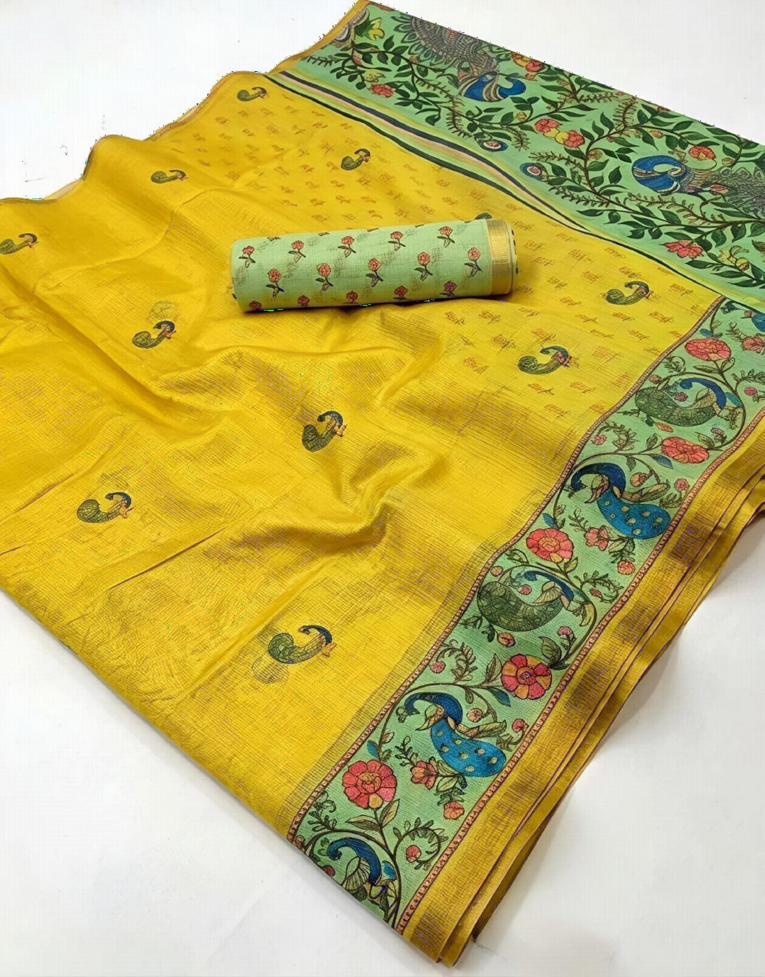 Printed Saree with Paithani Peacock Border