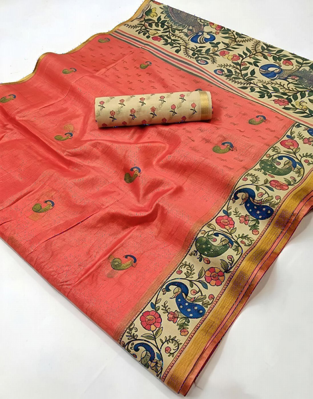 Printed Saree with Paithani Peacock Border