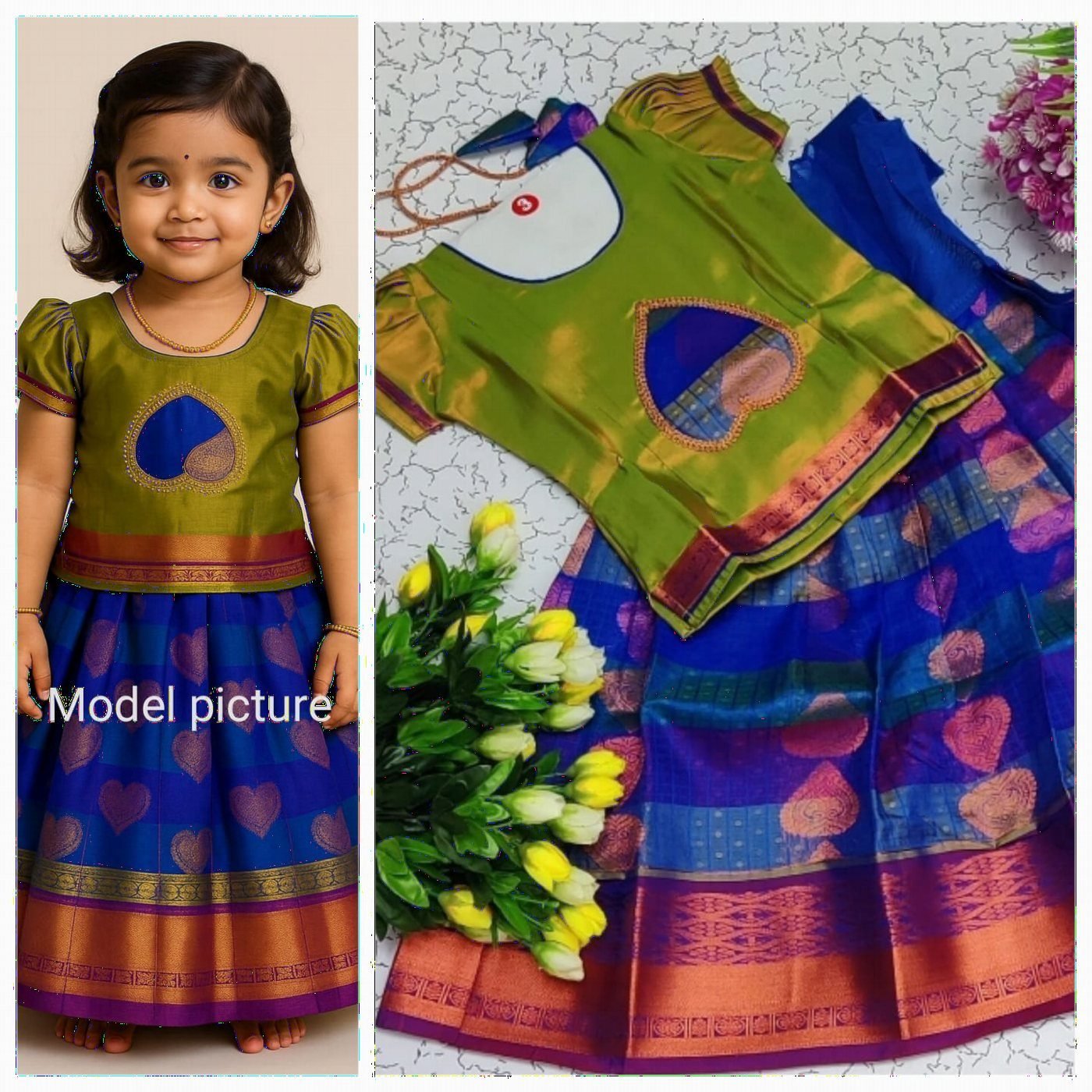 Parrot Green and Blue Pattu Pavadai
