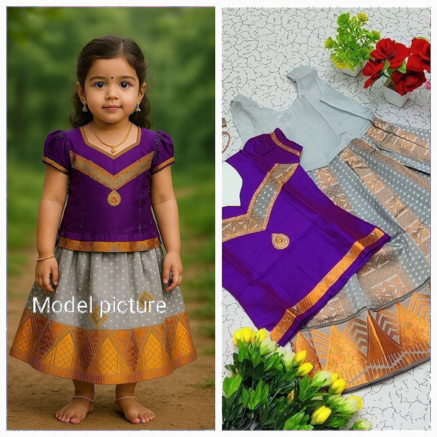 Purple and Silver Pattu Pavadai