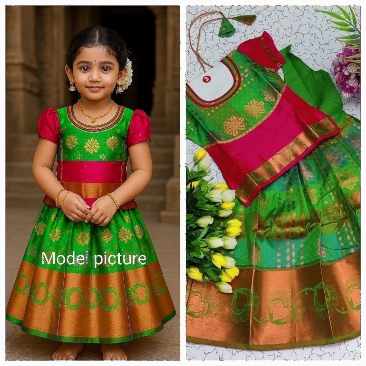 Red and Green Pattu Pavadai