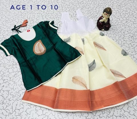 Bottle Green and Cream Pavadai