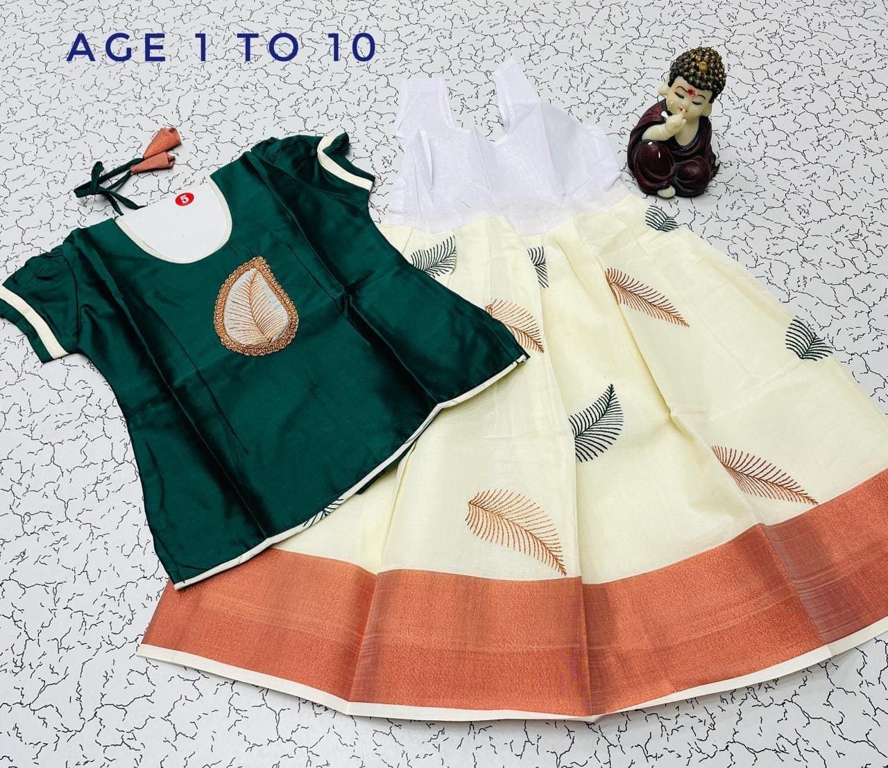 Bottle Green and Cream Pavadai