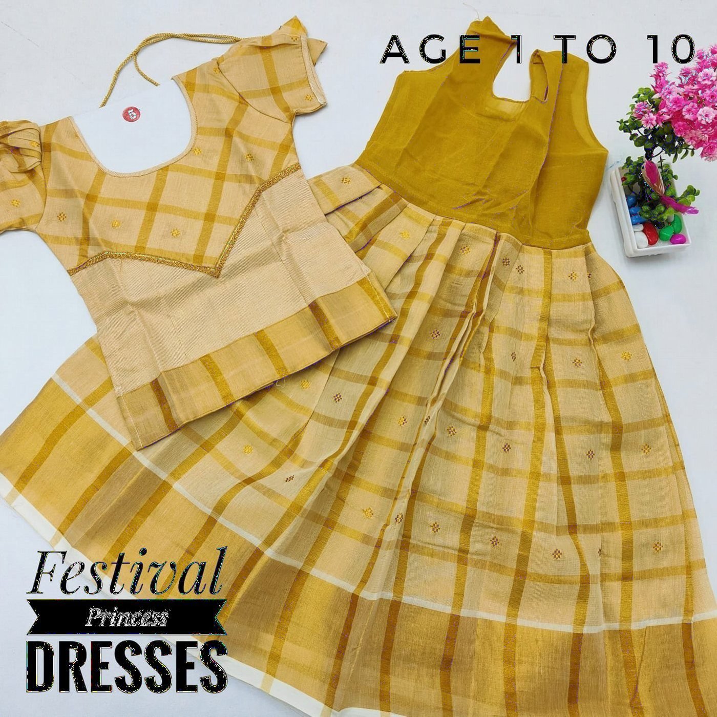 Yellow Checked Pavadai