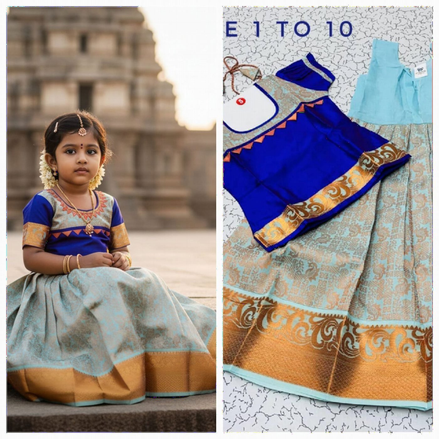 Royal Blue and Grey Pavadai