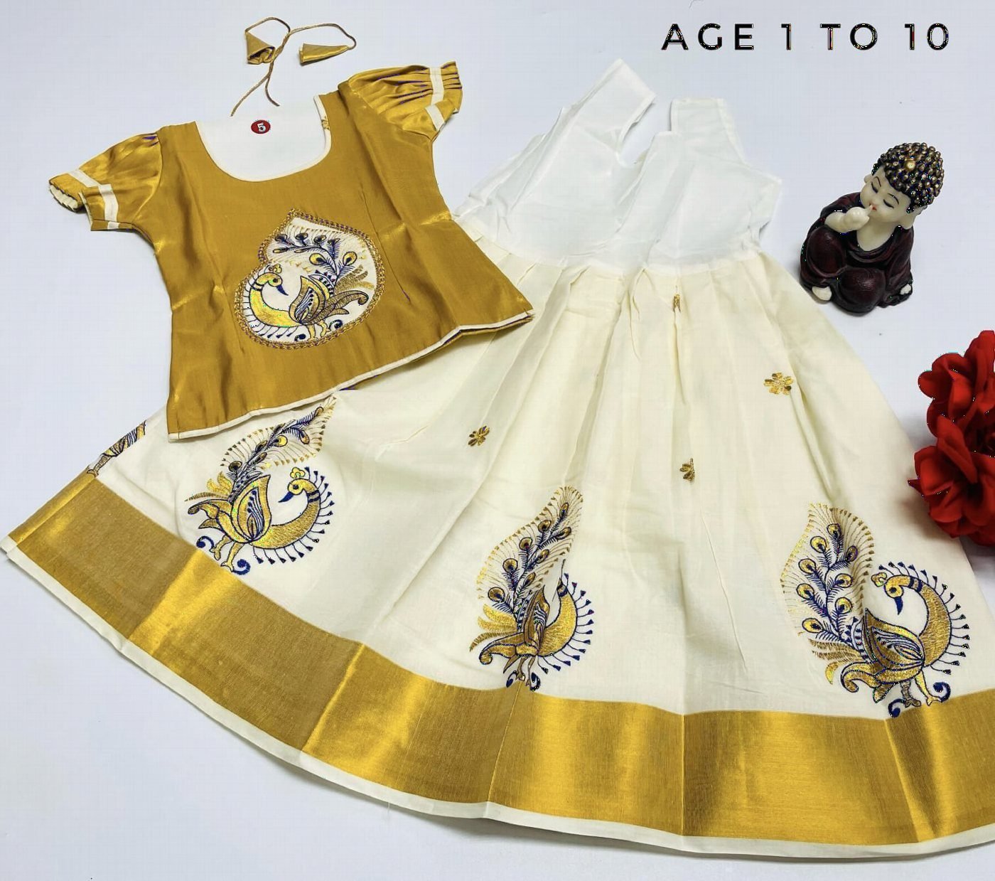 Kerala Cream and Gold Pavadai