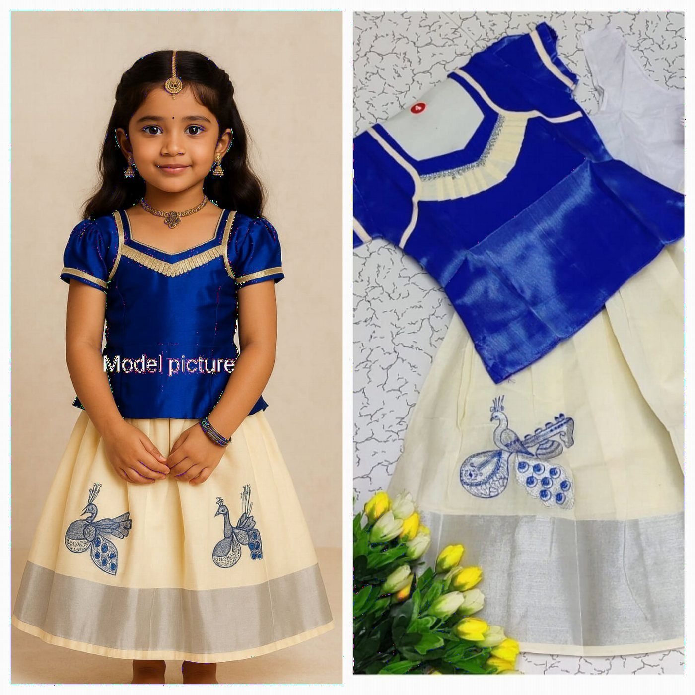 Blue and Cream Pavadai
