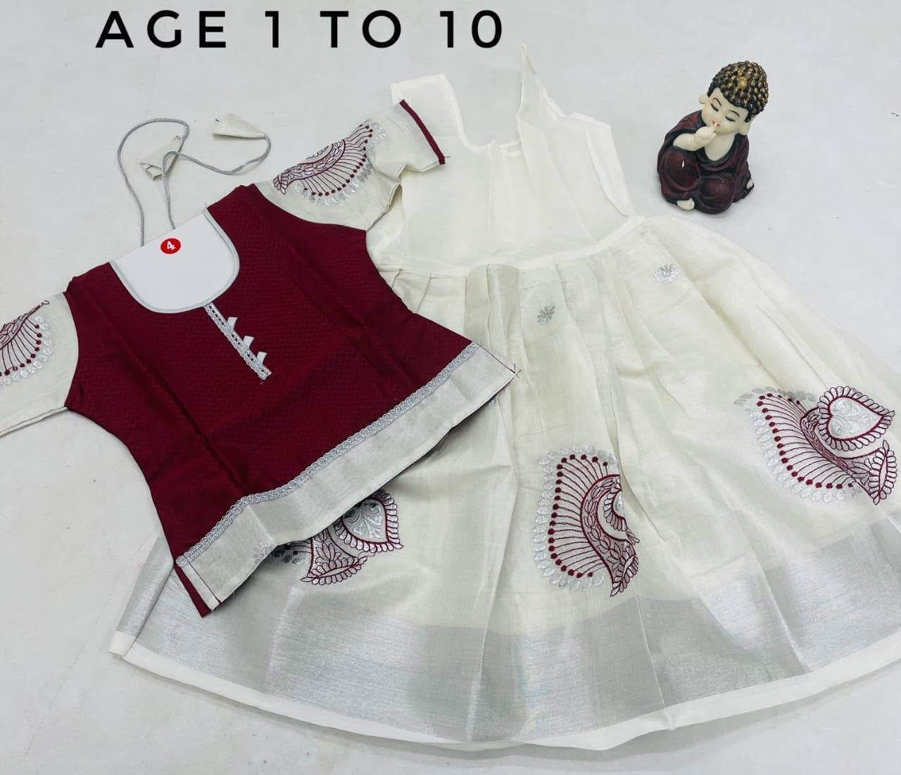 Maroon and White Pavadai